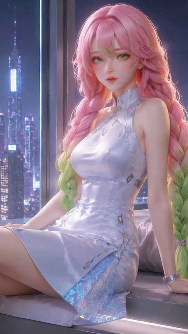 赛博都市粉发旗袍美少女