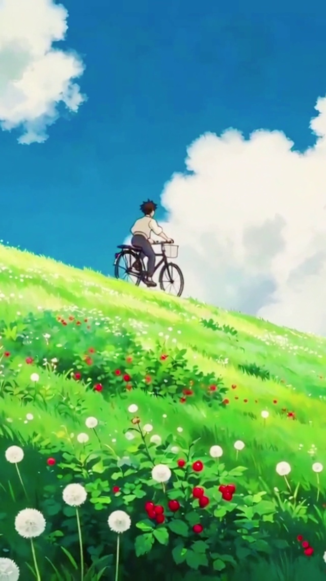晴空草坡单骑少年