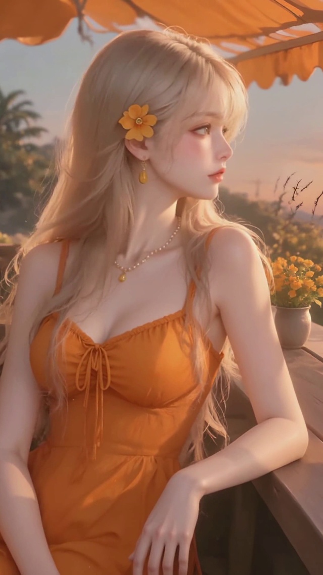 落日海边金发美女