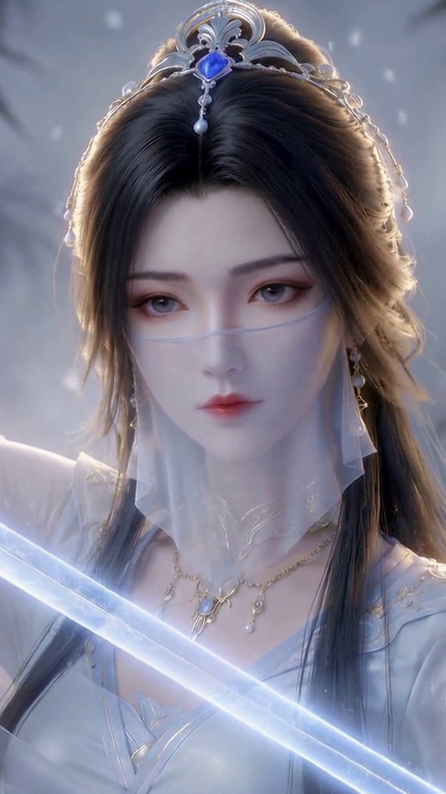 雪地竹林古风仙气侠女