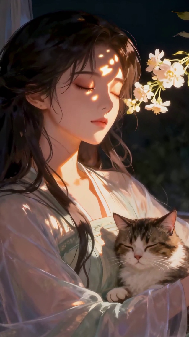 樱窗抱猫少女