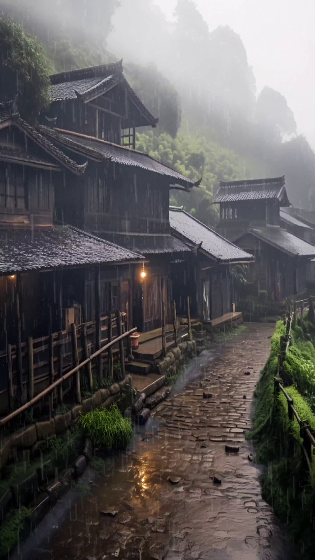 蒙蒙细雨乡村道