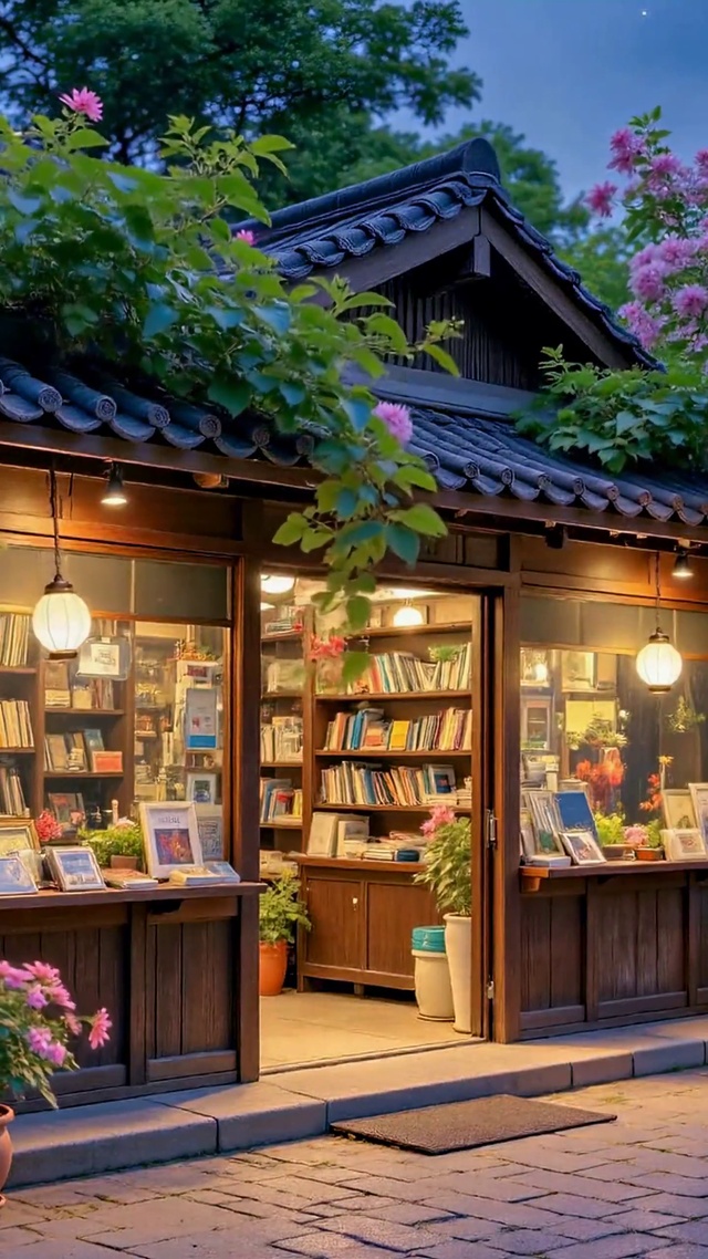 海边星空花间书店夜景