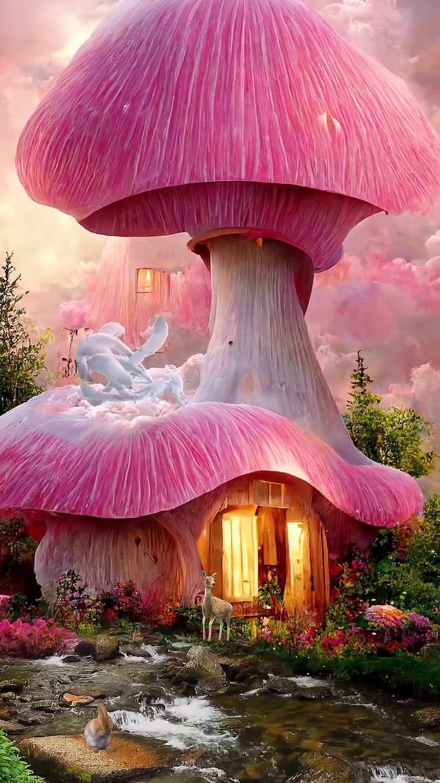 粉色的蘑菇童话屋