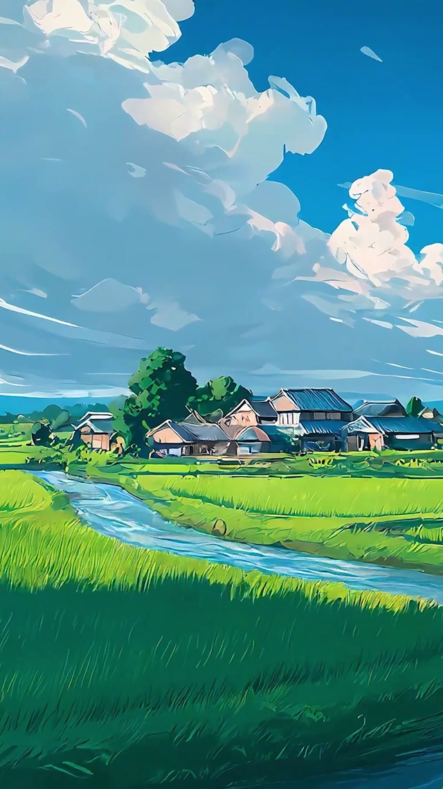 护眼蓝天白云树木河流