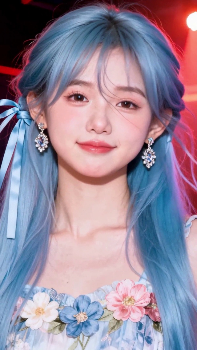 蓝发眨眼美少女