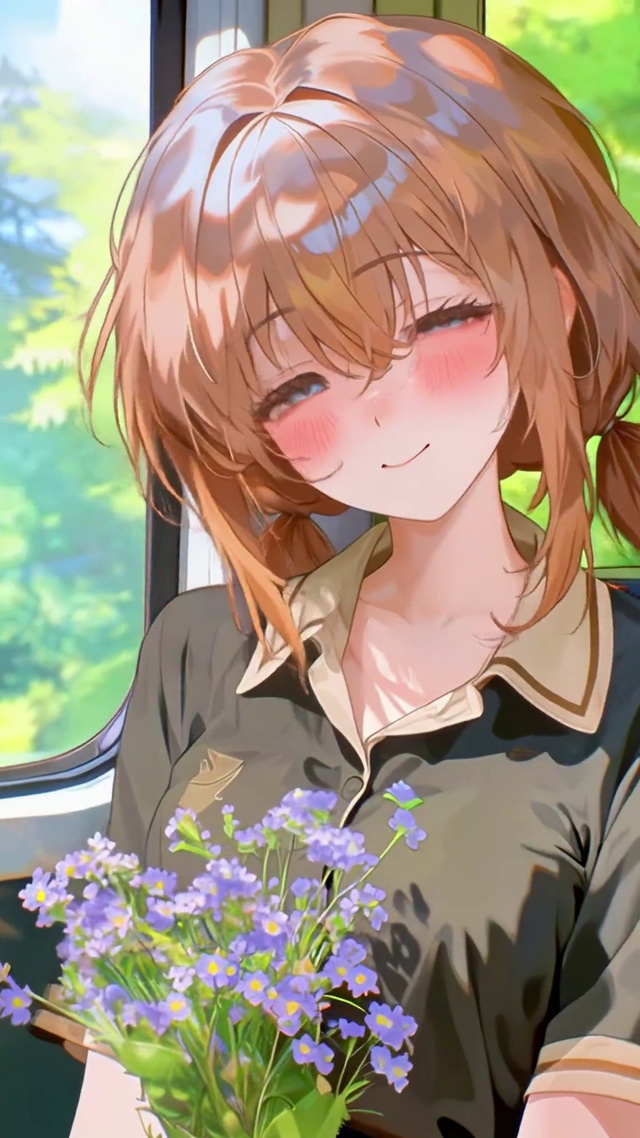 捧花赴约的列车甜系少女