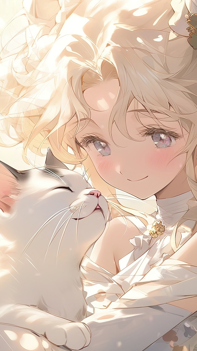 4K 白发少女与猫