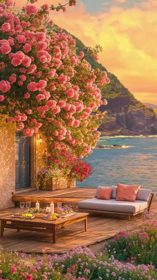 傍晚海景小屋 