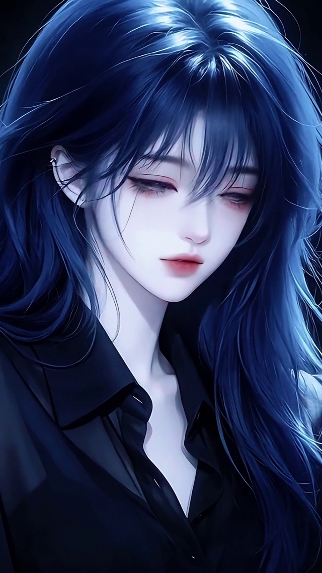 暗房想心事的蓝发少女