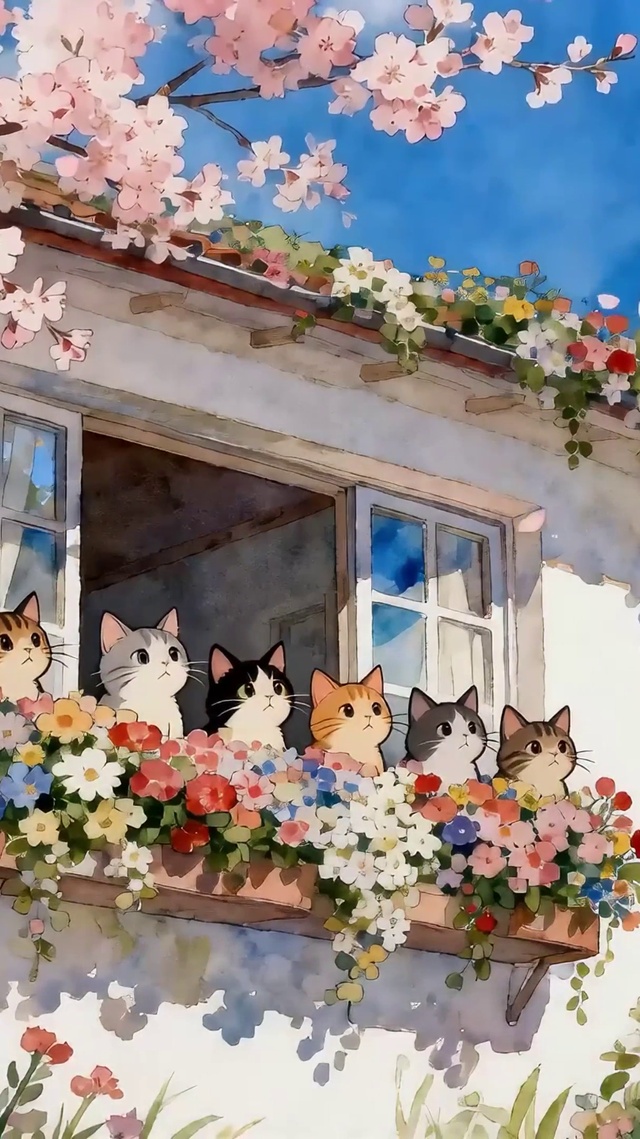 樱花树木下猫咪