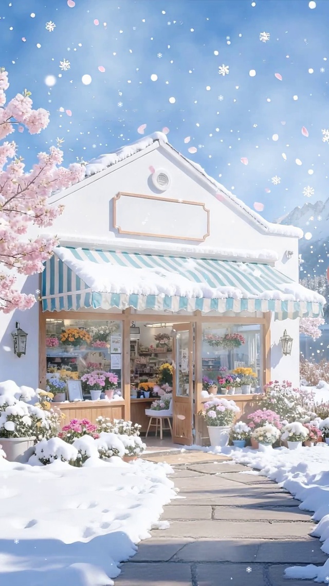 雪景樱花树木花店