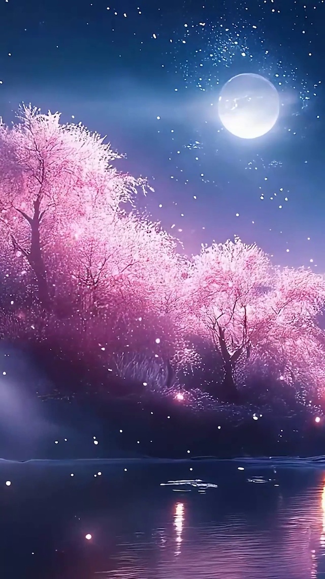星空夜景树木河流