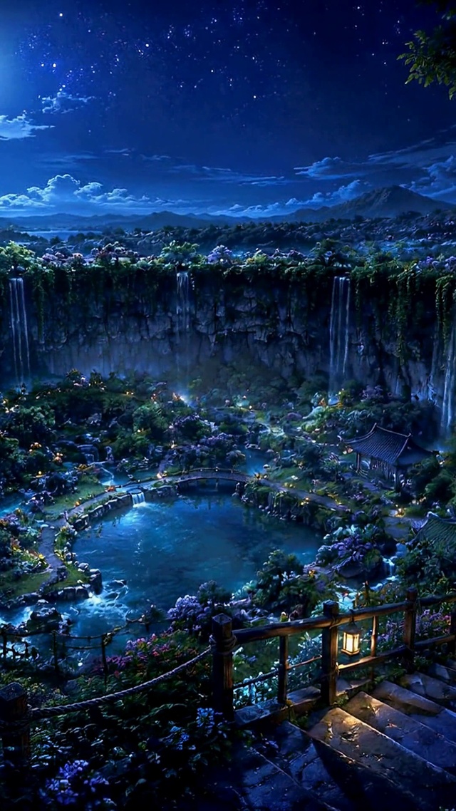 月夜星空山谷秘境