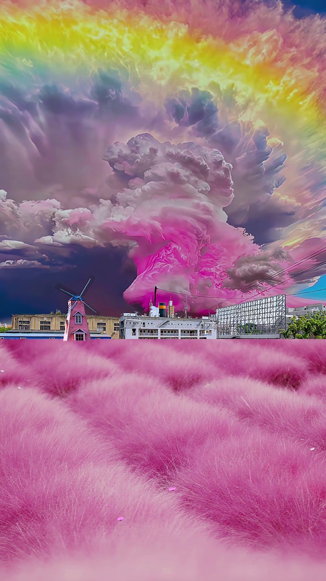 唯美七彩祥云粉黛乱子草