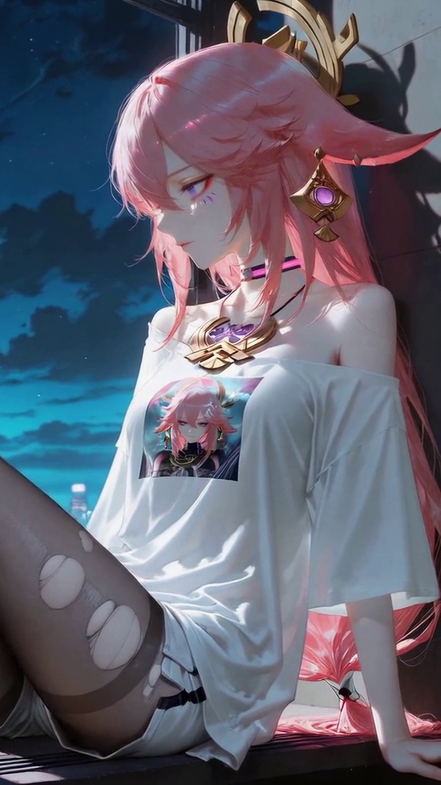 都市夜景窗边粉发美少女