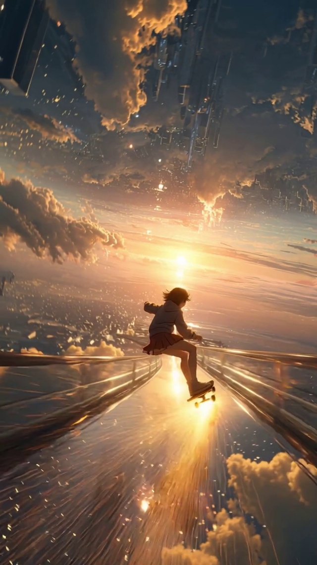 浮城逐光的滑板少女