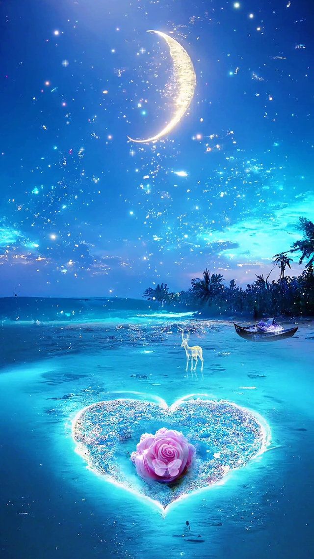 蓝色心形玫瑰沙滩