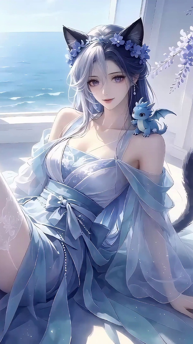 海窗黑猫少女