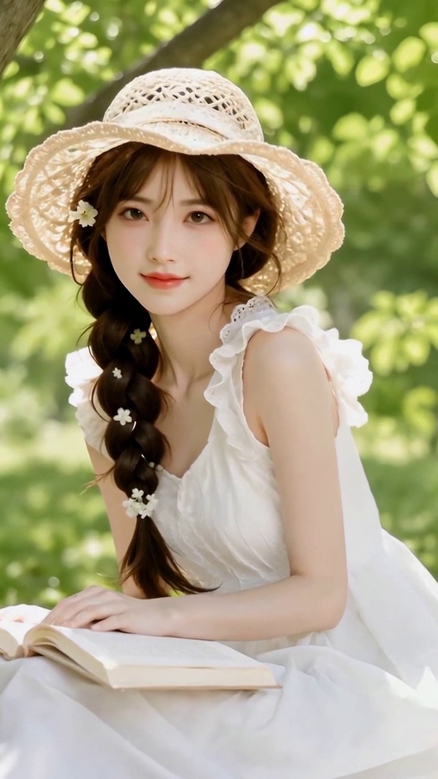 树荫下的纯欲白裙美女