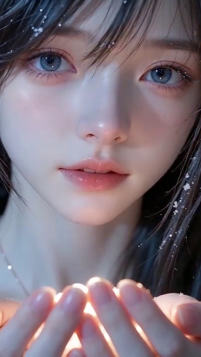 唯美聆风捧雪少女