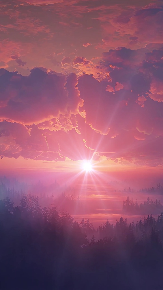 治愈唯美林海夕阳