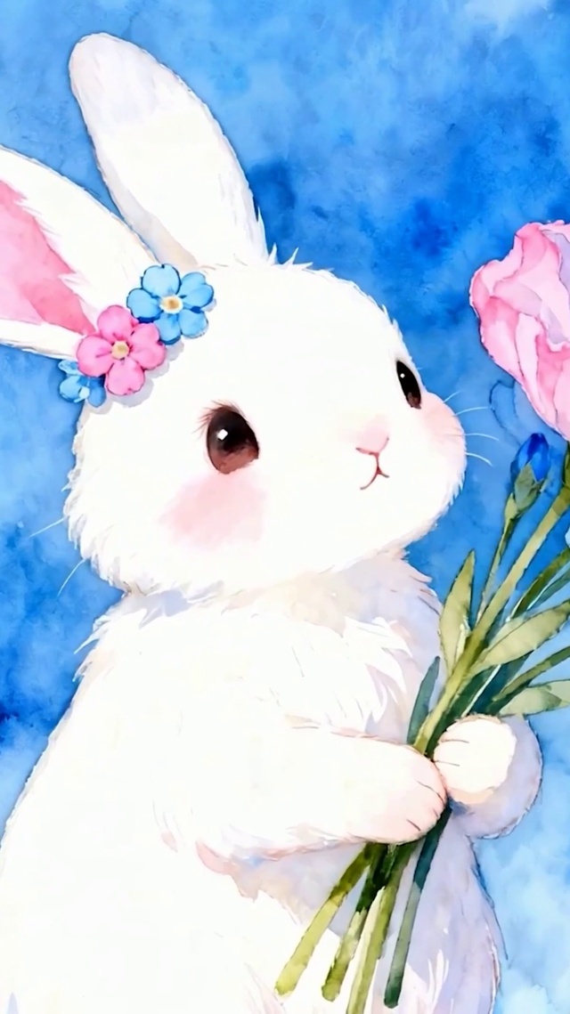 拿着鲜花兔子