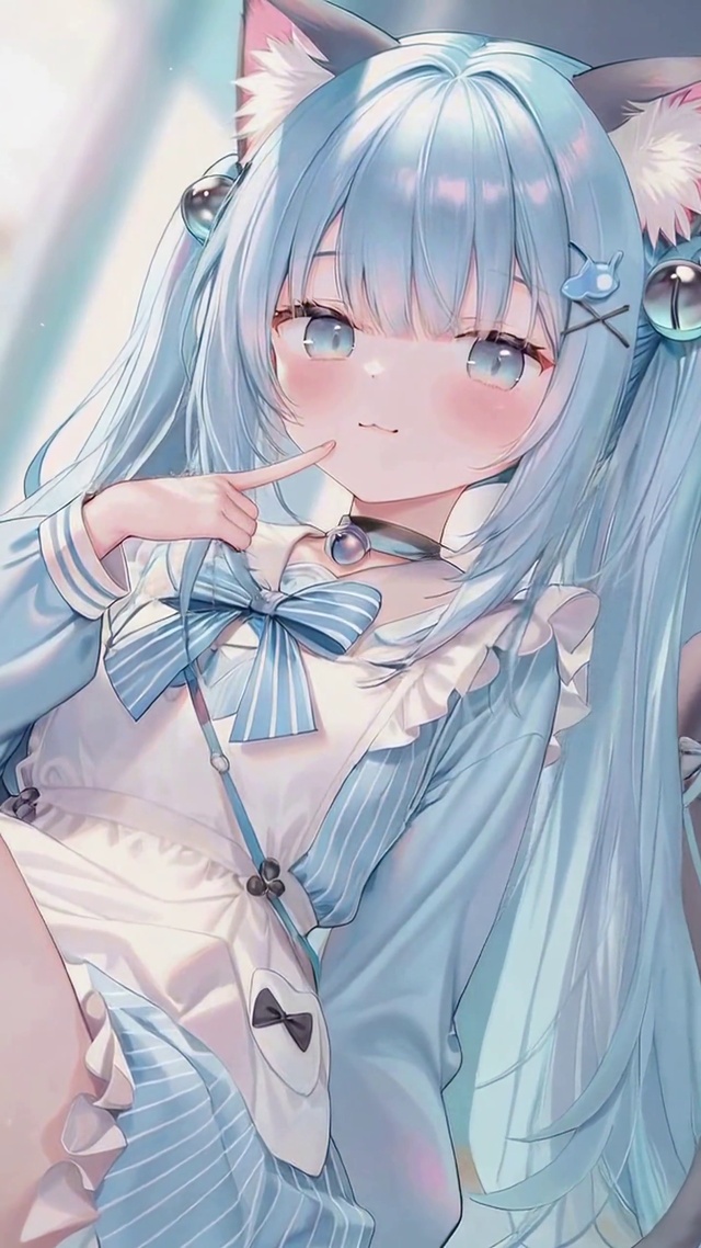 清甜蓝发猫耳二次元少女