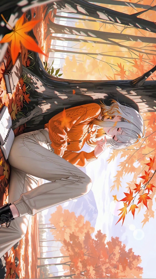 秋日枫林少女嘉贝莉娜