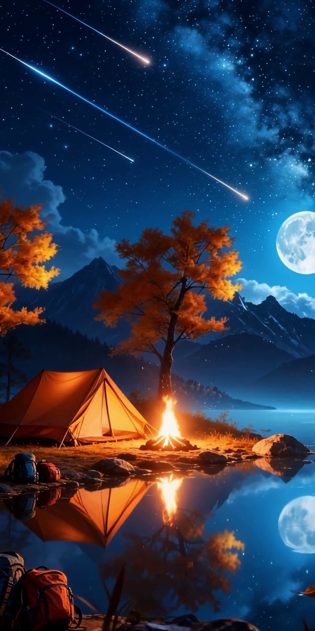 蓝色皓月枫树帐篷篝火