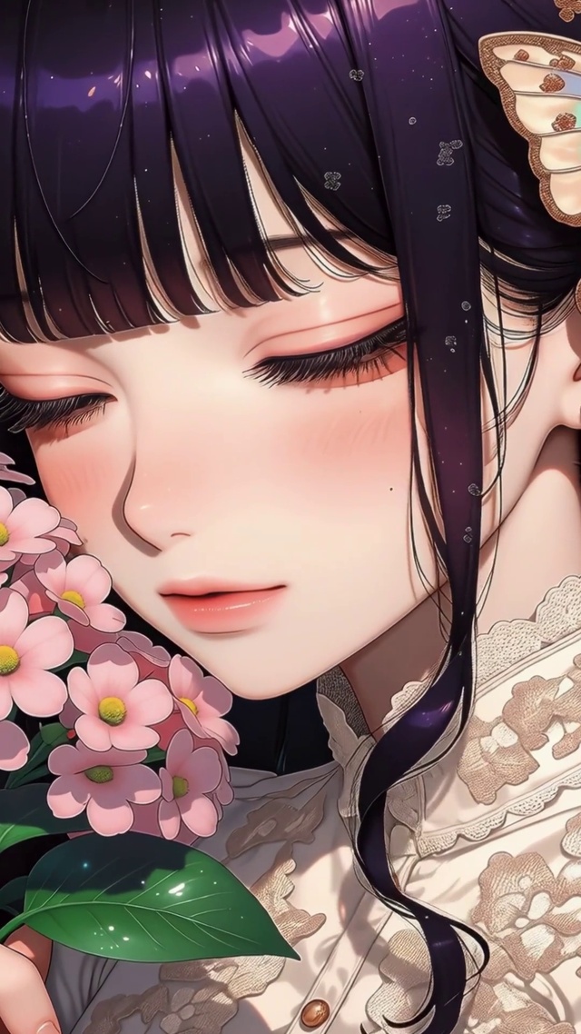 古风绣球花女孩高清4k