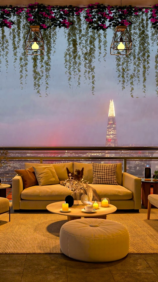 傍晚城市雨天房间