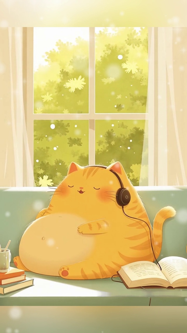 一只听音乐的小橘猫