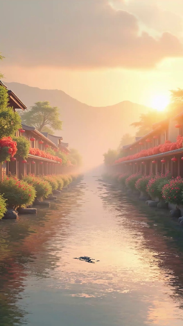 唯美治愈古风小镇黄昏