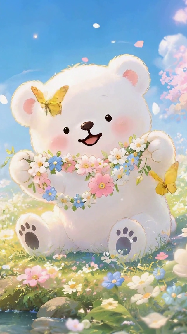 春日溪边可爱小白熊