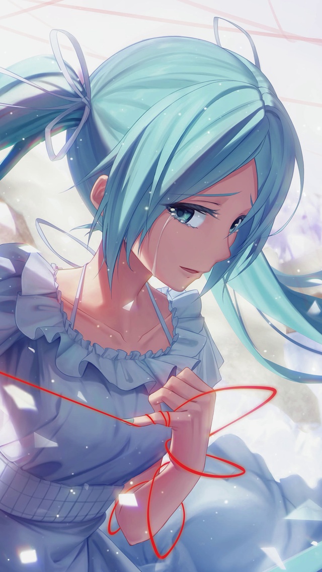 蓝发治愈白裙少女