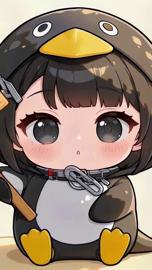 可爱Q版企鹅少女励志祝福