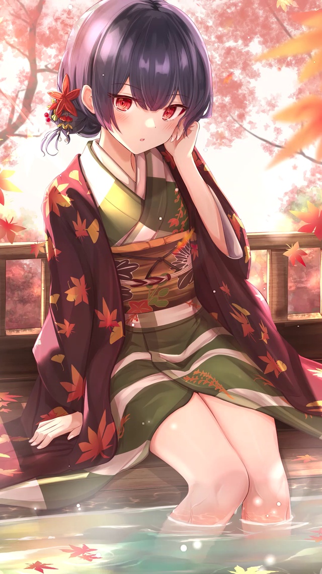 秋日温泉少女