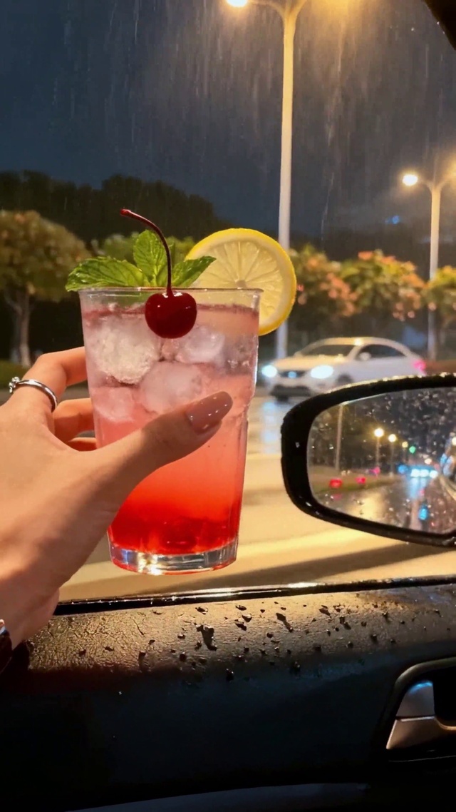 雨夜车窗饮品