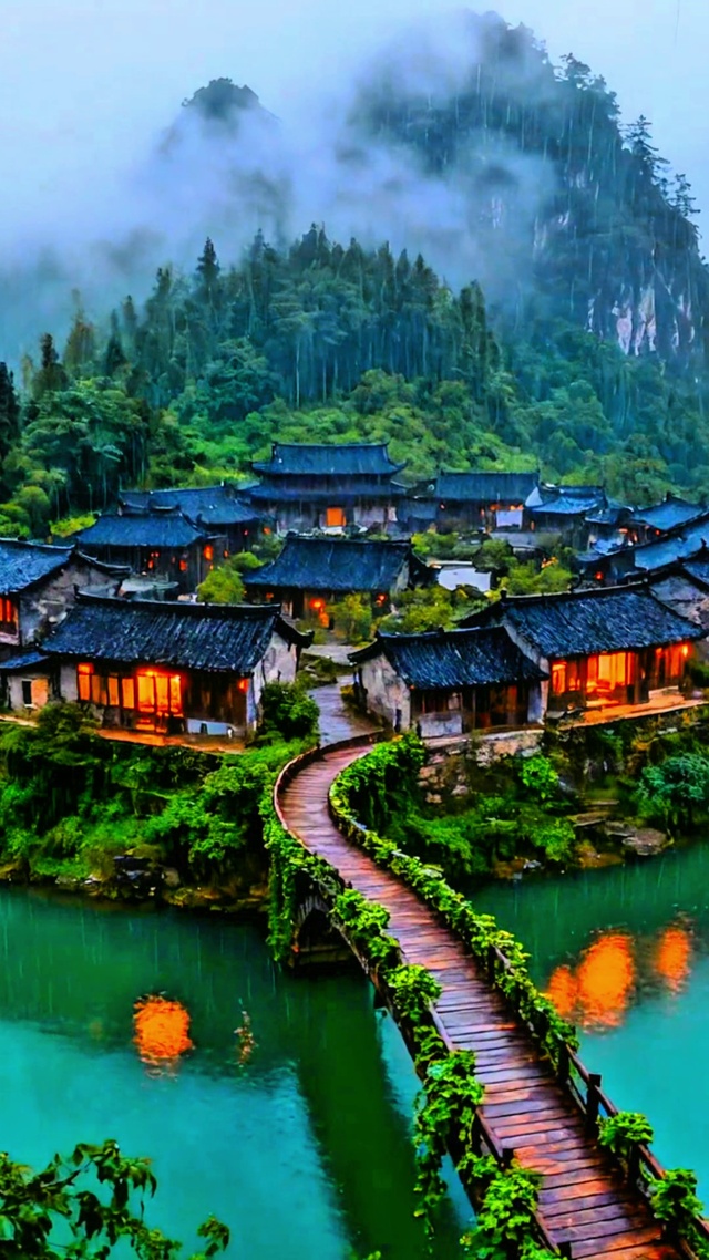 唯美江边小镇