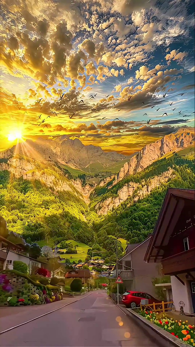 夕阳下的小镇