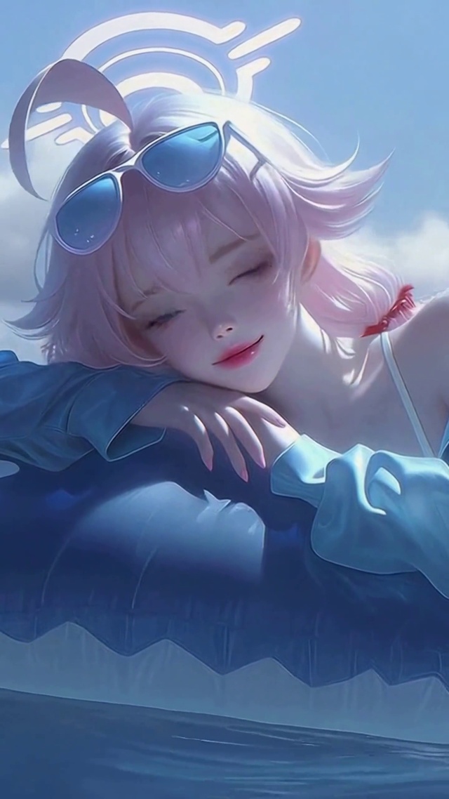 海边度假粉发二次元美少女