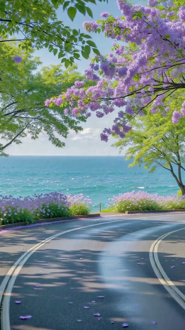 浪漫海滨紫花林荫大道
