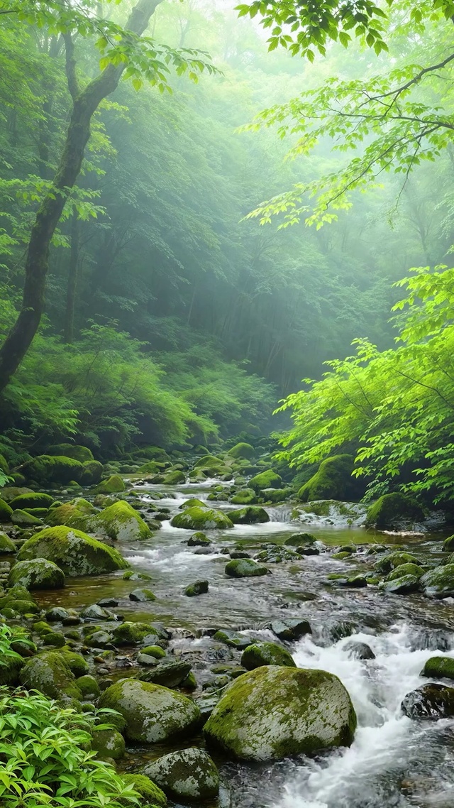 幽静护眼绿林溪流 