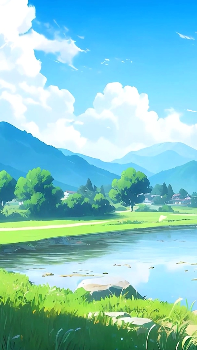 白云树木河流