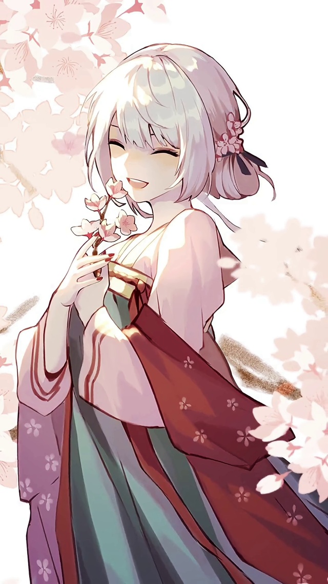 樱花飘落美少女