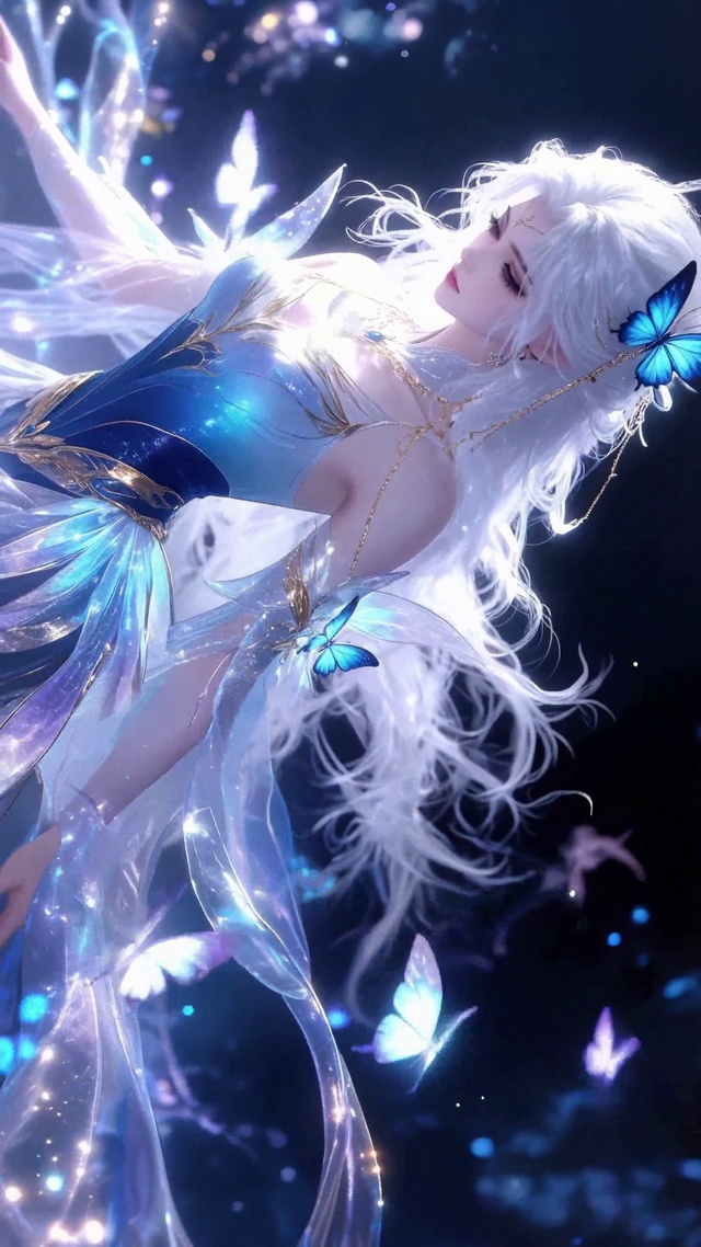 梦幻蓝蝶白发精灵美少女