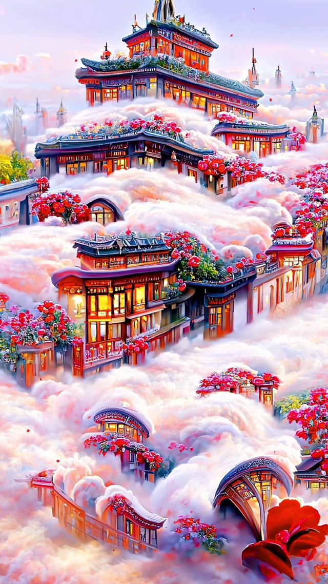 城中楼阁宛如仙境(风景手机动态壁纸) - 风景手机壁纸下载 - 元气壁纸