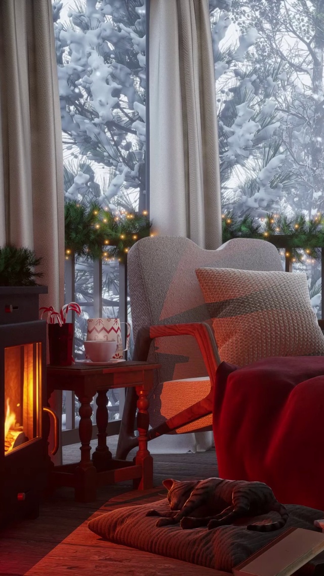 温馨冬日雪天新年圣诞屋