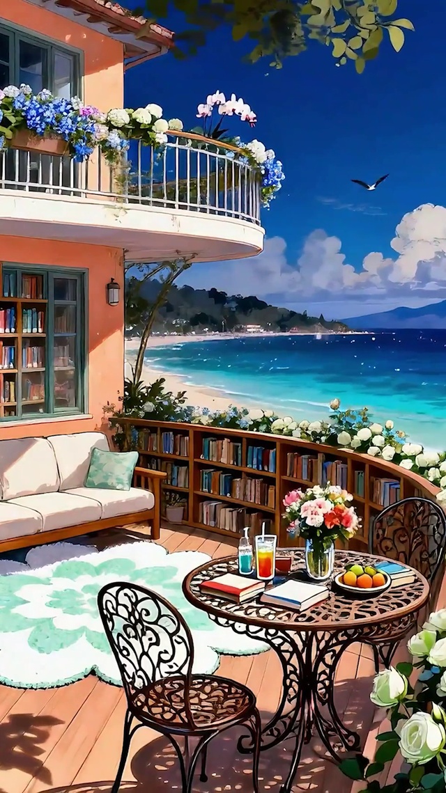 蓝天白云树木海景